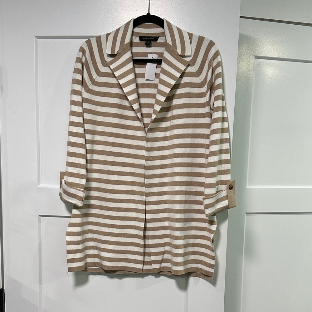 Ann Taylor Striped Beige and White Blazer